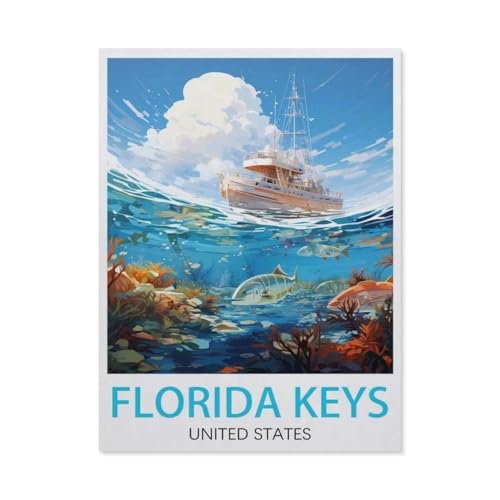 PGCKSK Florida Keys Vintage-Reiseposter，Diamant-Malerei-Sets für Erwachsene – 5D-Diamant-Malerei-Kit, Vollbohrer Diamant-Kunst-Kits für Zuhause Wanddekoration（30 x 40 cm/11.81 x 15.74 Zoll）-AV33 von PGCKSK