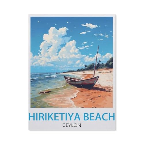 PGCKSK Hiriketiya Strand-Ceylon-Vintage-Reiseposter，Full Round Diamond 5D DIY Diamond Painting 3D Stickerei Kreuzstich Mosaik Gemälde Dekor(40 x 50 cm/15.74 x 19.68 Zoll)-AQ54 von PGCKSK