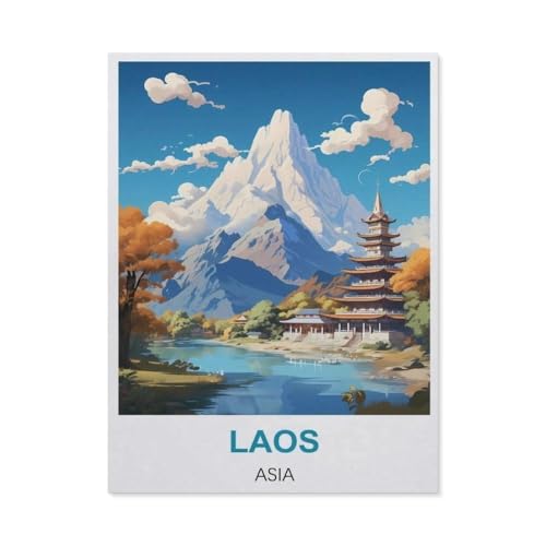 PGCKSK Laos Asien Vintage-Reiseposter，DIY Diamant Stickerei volle Round Bohrer 5d DIY Diamant malerei mosaik dekoration（40 x 50 cm/15.74 x 19.68 Zoll）-BI15 von PGCKSK