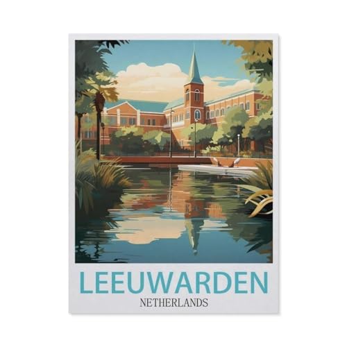 PGCKSK Leeuwarden Niederlande Vintage-Reiseposter，DIY Diamant Stickerei volle Round Bohrer 5d DIY Diamant malerei mosaik dekoration（40 x 50 cm/15.74 x 19.68 Zoll）-AX35 von PGCKSK