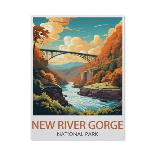 PGCKSK New River Gorge National Park West Virginia Vintage-Reiseposter，DIY Diamant Stickerei volle Round Bohrer 5d DIY Diamant malerei mosaik dekoration（50 x 60 cm/19.68 x 23.62 Zoll）-AV15 von PGCKSK