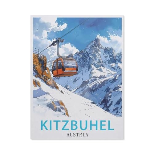 PGCKSK Österreich Kitzbuhel Vintage-Reiseposter，Full Round Diamond 5D DIY Diamond Painting 3D Stickerei Kreuzstich Mosaik Gemälde Dekor(40 x 50 cm/15.74 x 19.68 Zoll)-AP54 von PGCKSK