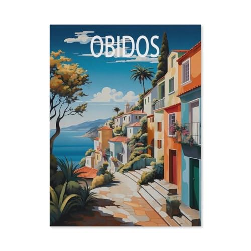 PGCKSK Obidos Reiseposter Portugal Küste,Full Round Diamond 5D DIY Diamond Painting 3D Stickerei Kreuzstich Mosaik Gemälde Dekor(50 x 60 cm/19.68 x 23.62 Zoll)-AM92 von PGCKSK