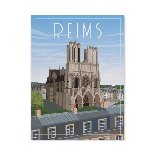 PGCKSK Reims France Vintage-Reiseposter，Diamant-Malerei-Sets für Erwachsene – 5D-Diamant-Malerei-Kit, Vollbohrer Diamant-Kunst-Kits für Zuhause Wanddekoration（40 x 50 cm/15.74 x 19.68 Zoll）-BN93 von PGCKSK