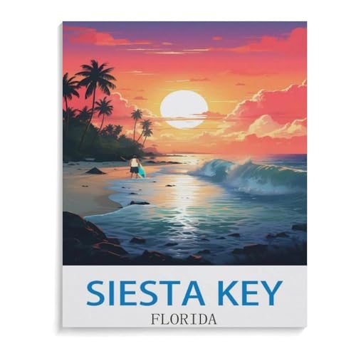 PGCKSK Round Diamond 5D DIY，Siesta Key Florida Poster，5d DIY Diamant Malerei Kreuzstich Mosaik Strass Home Decoration(30x40cm L25 von PGCKSK