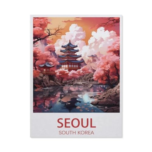 PGCKSK Seoul Südkorea Vintage Reiseposter Landschaft，Full Round Diamond 5D DIY Diamond Painting 3D Stickerei Kreuzstich Mosaik Gemälde Dekor（50 x 60 cm/19.68 x 23.62 Zoll）-AG50 von PGCKSK