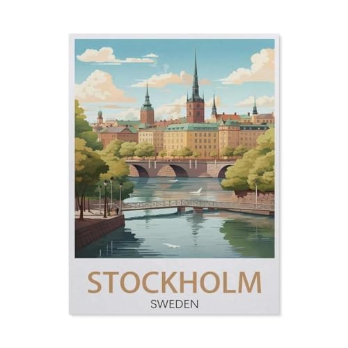 PGCKSK Stockholm Schweden Vintage-Reiseposter，Full Round Diamond 5D DIY Diamond Painting 3D Stickerei Kreuzstich Mosaik Gemälde Dekor（30 x 40 cm/11.81 x 15.74 Zoll）-AU94 von PGCKSK