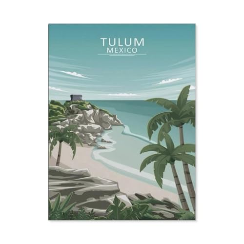 PGCKSK Tulum Beach Mexiko Skyline，DIY Diamant Stickerei volle Round Bohrer 5d DIY Diamant malerei mosaik dekoration（30 x 40 cm/11.81 x 15.74 Zoll）-BK35 von PGCKSK