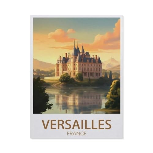 PGCKSK Versailles Frankreich, Vintage-Reiseposter, See，Full Round Diamond 5D DIY Diamond Painting 3D Stickerei Kreuzstich Mosaik Gemälde Dekor(50 x 60 cm/19.68 x 23.62 Zoll)-AN74 von PGCKSK