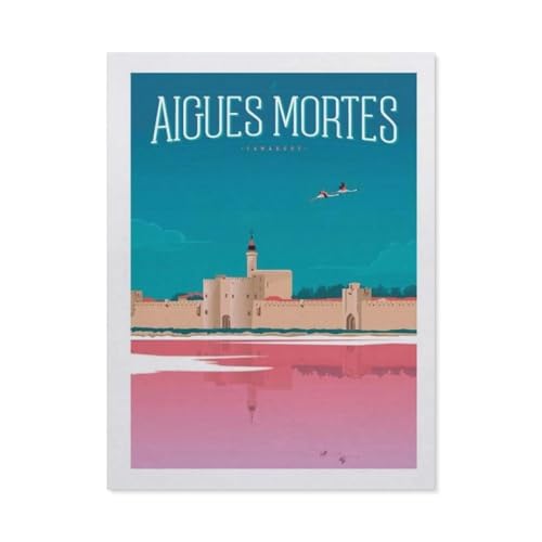 PGCKSK Vintage Camargue Reiseposter Aigues Mortes Flamingos，Full Round Diamond 5D DIY Diamond Painting 3D Stickerei Kreuzstich Mosaik Gemälde Dekor（30 x 40 cm/11.81 x 15.74 Zoll）-BN34 von PGCKSK