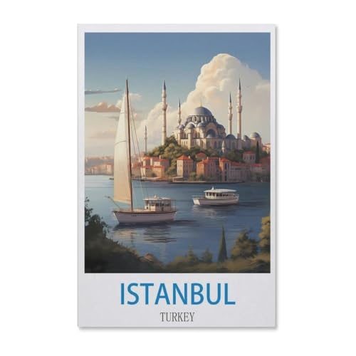 PGCKSK Vintages Reiseplakat von Istanbul Türkiye，Full Round Diamond 5D DIY Diamond Painting 3D Stickerei Kreuzstich Mosaik Gemälde Dekor(30x40cm F62 von PGCKSK