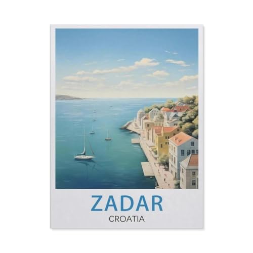 PGCKSK Zadar Vintage-Reiseposter in Kroatien，Full Round Diamond 5D DIY Diamond Painting 3D Stickerei Kreuzstich Mosaik Gemälde Dekor（40 x 50 cm/15.74 x 19.68 Zoll）-AW14 von PGCKSK