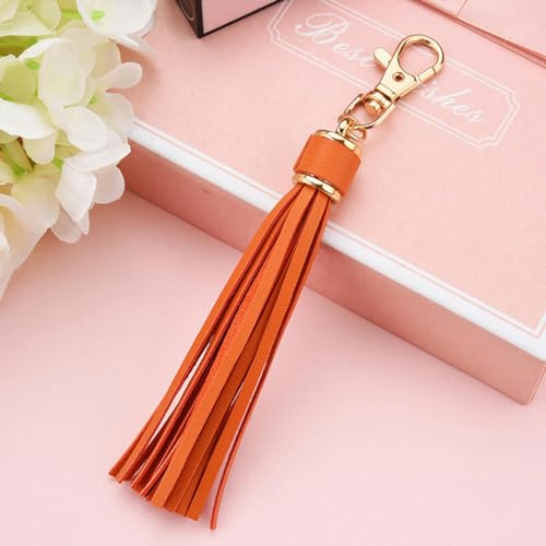 5 Stück Lange PU-Leder-Quasten, Schlüsselanhänger, Ringe, Fransen, Zubehör, DIY-Dekoration, Vorhang, Tasche, Quaste, Nähzubehör, 2 Stück, H 11 Orange von PGGOLF