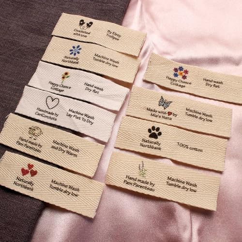 Individuelle Köperetiketten, Baumwolle mit Logo oder Text, Nähzubehör, personalisierte Etiketten für handgefertigte Artikel (horizontal gefaltet) von PGORSDOR