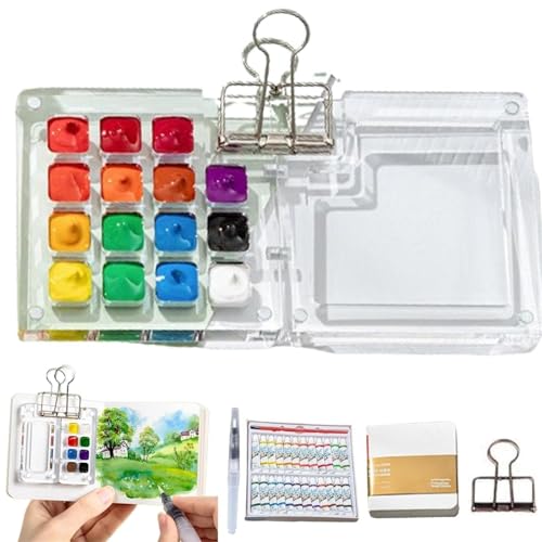 PGSLPH Pocketartist Aquarell Reiseset, Reise Aquarell Palette, Mini Farbpalette, Aquarell Reiseset, Holz Mini Reise Farbpalette (Acrylic-15) von PGSLPH