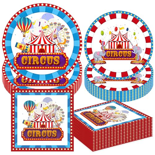 PGSWEER Zirkus Karneval Party Pappteller Servietten Zirkus Zelt Vergnügungspark Geschirr Sets Zirkus Thema Elefant Geburtstag Kind Junge Mädchen Dekorationen Supplies (40) von PGSWEER