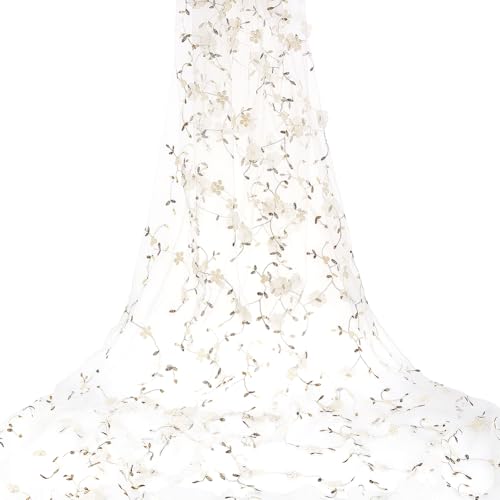 PH PandaHall 1.8m Blume Tüll Stoff Mesh Spitzen Stoff 1.3m Breite Weißer Netzstoff Stickerei Spitzen Stoff Blätter Mesh Stoff für DIY Nähen Kleidung Kleid Vorhang Hochzeit Dekoration von PH PandaHall