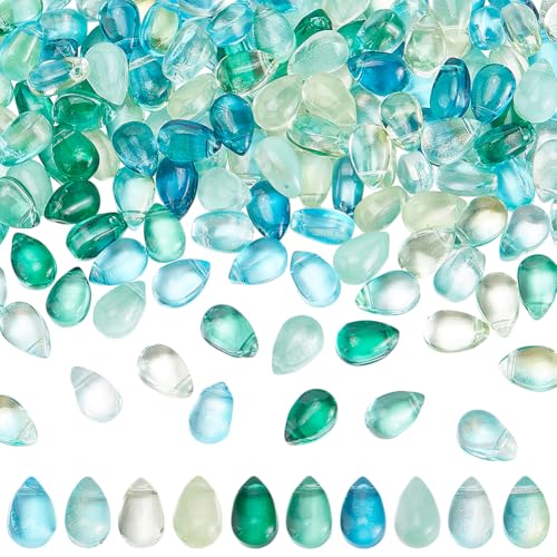 PH PandaHall 10 Styles Teardrop Kristall Perlen 200pcs Wassertropfen Kristall Glasperlen Blau Grün Transparentes Glas Charms Top gebohrte Perlen für Schmuck Kostüm Dekoration, 9x5.5/6x5/6/6.5mm von PH PandaHall