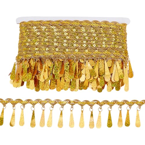 PH PandaHall 10 Yards Gold Fransenbesatz Pailletten Quaste Trim 55mm Stoff Dekorative Borte Gold Kantenbesatz Nähband Für Vorhang Kostüm Wohnkultur von PH PandaHall