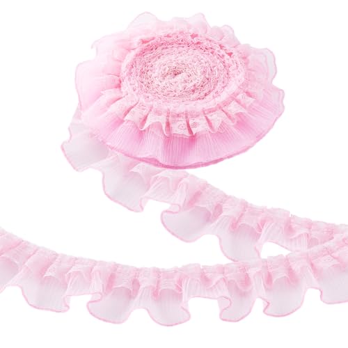 PH PandaHall 10 Yards Rosa Rüschen Spitzenband Trim Plissee Spitze Stoff Trim Rüschenbesatz 6cm Breit Doppellagig Gerafft Zum Basteln Nähen Verzierungen von PH PandaHall