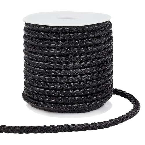 PH PandaHall 10 Yards Rundes Geflochtenes Lederband 5.5mm Lederseil Schwarz Schmuck Bastelschnur Krawattenschnur Lederband Boloschnur Für DIY Halsketten Schmuck Basteln Gürtelherstellung Verpackung von PH PandaHall