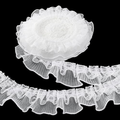 PH PandaHall 10 Yards Weiße Rüschen Spitzenband Trim Plissee Spitze Stoff Trim Rüschenbesatz 6cm Breit Doppellagig Gerafft Zum Basteln Nähen Verzierungen von PH PandaHall