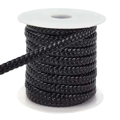 PH PandaHall 10.9 Yard Flache Geflochtene Kordel 9.5x3.5mm Schwarzes Geflochtenes Lederband Zur Kleidungsdekoration Schmuckhandwerk Zur Herstellung von Geflochtenen DIY Projekten von PH PandaHall