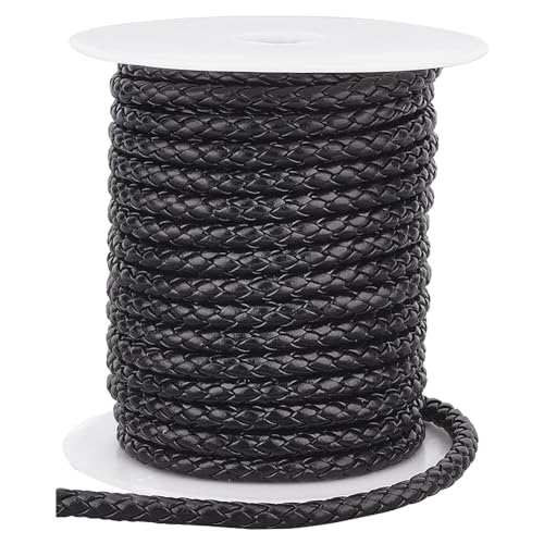 PH PandaHall 10.9 Yards Geflochtenes Lederband 5 mm Rundes PU Lederband Schwarze Lederschnur Bolo Lederband Lederseil Für Halskette Armband Schmuckherstellung von PH PandaHall