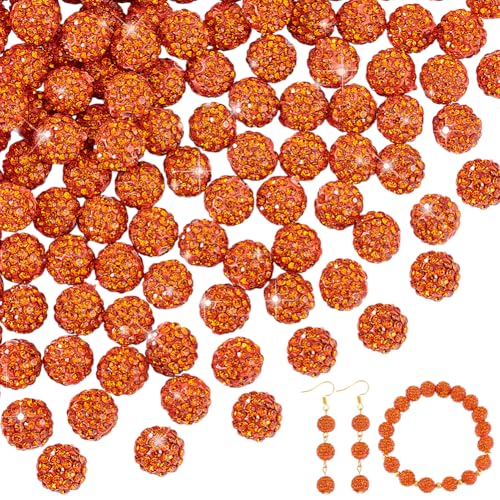 PH PandaHall 100 Stück 10 mm Strass-Ton-Perlen, rund, orange, Kristallperlen für Halloween, Thanksgiving, Weihnachtsbaum, Discokugeln, Großpackung zur Schmuckherstellung, Abstandshalter für Armband, von PH PandaHall