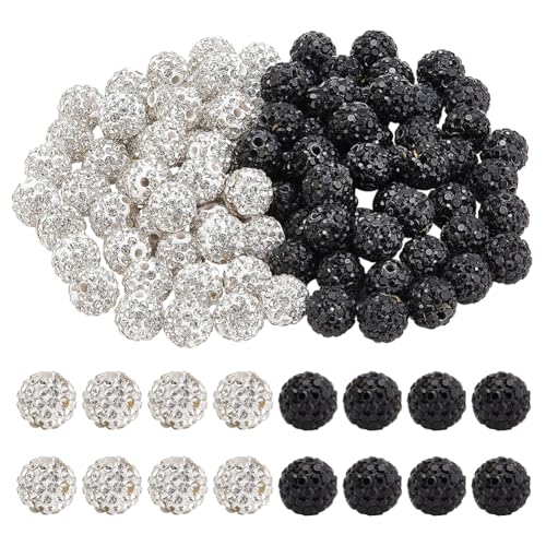 PH PandaHall 100 Stück 10 mm Strass Tonperlen Runde Pavé Disco Kugel Perlen Kristallperlen Diamantperlen Abstandsperlen Für Armbänder Halsketten Ohrringe Bastelarbeiten Weiß/Schwarz von PH PandaHall