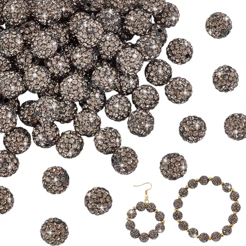 PH PandaHall 100 Stück 10mm Kristall Strassperlen Graue Tonperlen Runde Pavé Diskokugeln Für Schmuck Armbänder Halsketten Ohrringe Basteln von PH PandaHall