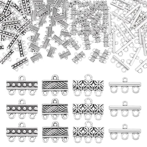 PH PandaHall 100 Stück 4 Stile geschichtete Halskettenverschlüsse im tibetischen Stil, mehrere Halsketten-Verschlüsse, Schmuckverbinder für DIY-Ohrringe, Halsketten, Armbänder, Schmuckbastelarbeiten von PH PandaHall