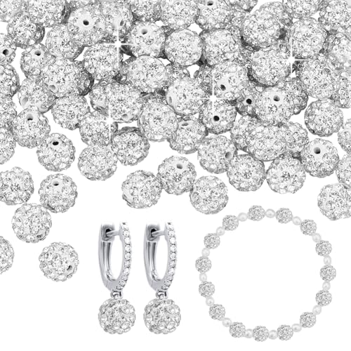 PH PandaHall 100 Stück 8 mm Kristall Strass Ton Perlen Ton Pave Discokugel Shamballa Ton Perlen für Schmuckherstellung von PH PandaHall