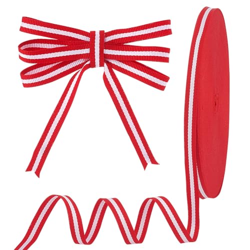 PH PandaHall 100 Yards/ 91.4 m Rot Weiß Gestreiftes Band 1 cm Ripsband Aus Stoff Zuckerstangenband Zum Verpacken von Geschenken Weihnachtsbaum Basteln Nähen Zuhause Party Dekoration von PH PandaHall