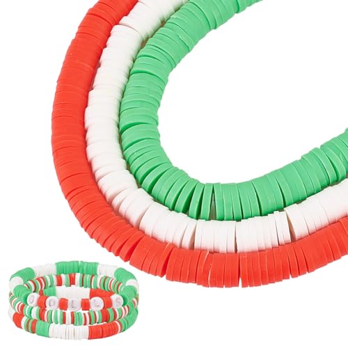 PH PandaHall 1050 Stück Weihnachts Tonperlen 3 Farben Polymer Tonperlen Scheiben Heishi Perlen Für Armbänder Halsketten Ohrringe Schmuckherstellung DIY Handwerk von PH PandaHall