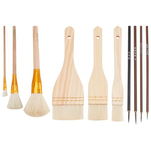 PH PandaHall 10PCS Glasur Pinsel Keramik Pinsel Set, Holzhaarpinsel Kunst Malerei Pinsel Künstlerpinsel Wolle Borsten Kunst Pinsel Sets für Aquarell-Öl-Kunst Malerei Künstler Rock Studenten von PH PandaHall