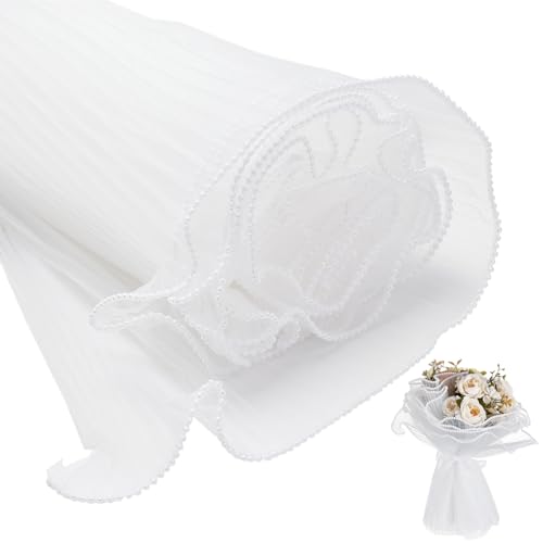 PH PandaHall 10m Organza gekräuselte Spitzenborte Ruffle plissiert Chiffon Trim Organza Weiß Tüll Stoff Applique Trim für Kleid Geschenk Dekoration von PH PandaHall