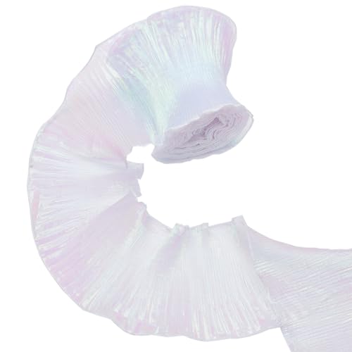 PH PandaHall 10m gekräuselte plissierte Chiffon Borte Organza gerüschte Spitzenbesatz Tüll Stoff Applique Meerjungfrau Trim Organza Farbverlauf Schillernd Weiß für Dekoration von PH PandaHall