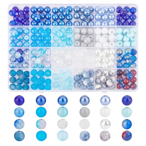 PH PandaHall 10mm Glasperlen, 360PCS Bastelperlen Blau Kristallperlen Runde Lose Abstandshalter Perlen Cracked Glasperlen Für DIY Craft Halskette Sommer Hawaii Schmuck machen, 24 Farben von PH PandaHall