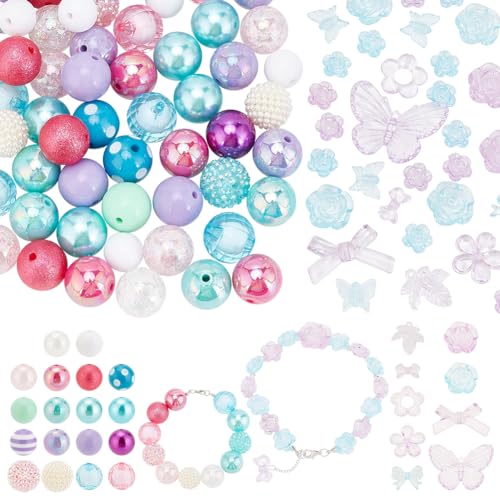 PH PandaHall 110 Stück 20mm Perlen 20 Stile Acrylperlen 20g Blumen Schmetterlingsperlen Kaugummi Perlen Chunk Perlen Große Strass Perlenperlen Für Schmuck Armband Halskette Stift Tasche Kette von PH PandaHall