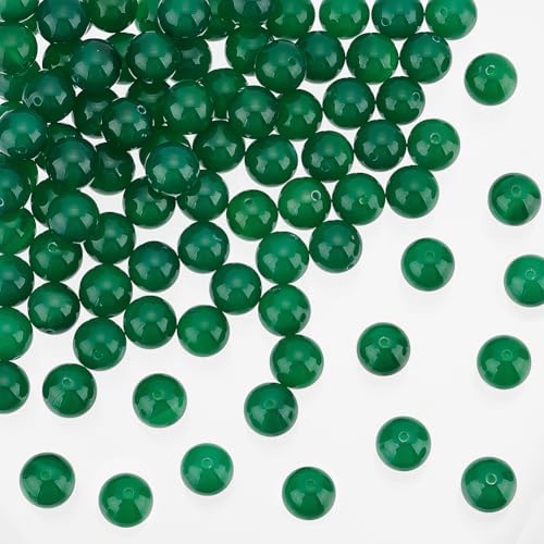 PH PandaHall 114pcs Grüner Achat Perlen 10mm Edelsteine Perlen Glatte Steinperlen Kostbare Perlen Runde Abstandshalter Perlen Kristall Lose Perlen für DIY Armbänder Schmuckherstellung von PH PandaHall