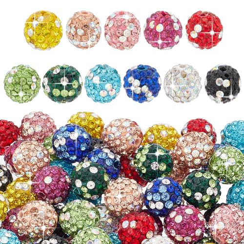 PH PandaHall 12 Farben 10mm Strass Perlen 72 Stück Strass Perlen Pavé Disco Kugel Perlen Polymer Ton Kristallperlen Für Armband Halskette Ohrringe Schmuckherstellung Weihnachten von PH PandaHall