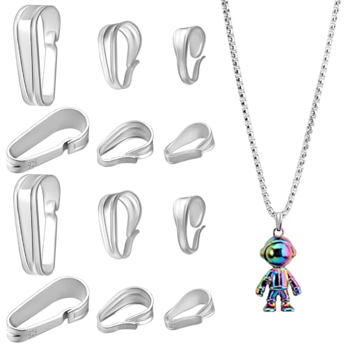 PH PandaHall 12 Stück 925 Anhängerschlaufe Aus Sterlingsilber 3 Größen Anhänger Kettenverschluss Clip Bails Snap Quetschclip Halskettenverbinder Baumelnde Anhängerverschlüsse Für Halsketten Choker von PH PandaHall