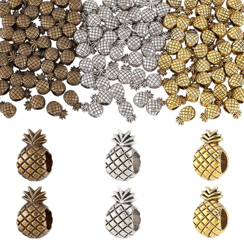 PH PandaHall 120 Stück 3 Farben Perlen Mit Großem Loch Ananas Perlen Abstandsperle Aus Legierung Mit 4.7~5 Mm Loch Europäische Perle Für Lederband Schlangenkettenarmband von PH PandaHall