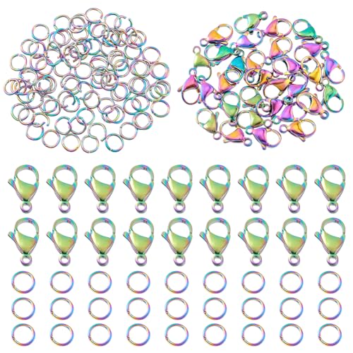 PH PandaHall 120 Stück 304 Karabinerverschlüsse Aus Edelstahl Mit Offenen Biegeringen Set Mit 15x9mm Karabinerverschlüssen Verbindungsgliedern Zur Schmuckherstellung Metallfarbe von PH PandaHall