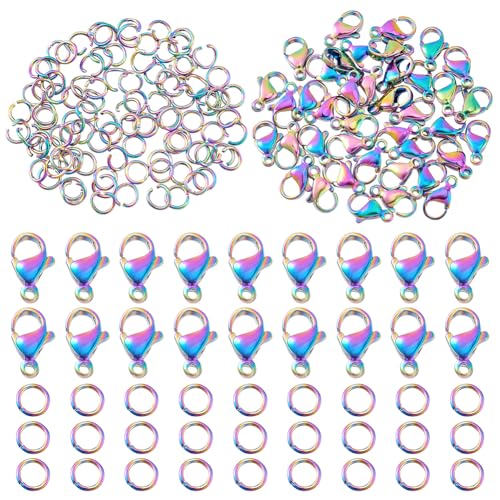 PH PandaHall 120 Stück Karabinerverschlüsse Mit Offenen Biegeringen Set Mit 304 Karabinerverschlüssen Aus Edelstahl Verbindungsstücke Zur Schmuckherstellung 11x7mm Metallfarbe von PH PandaHall
