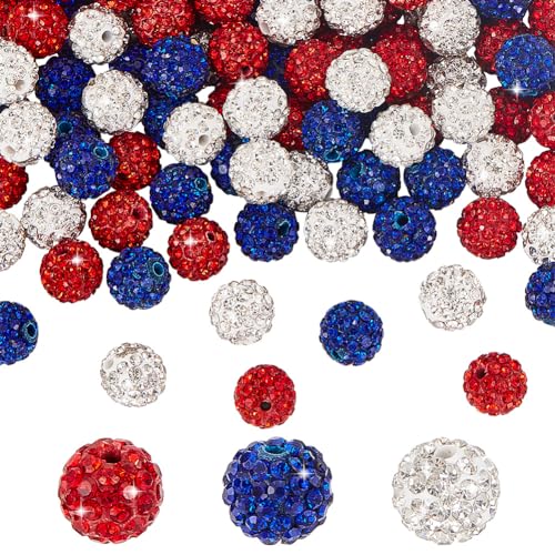 PH PandaHall 120 Stück Kristallperlen Unabhängigkeitstag Perlen 10mm Rote blaue Perlen Polymer Clay Pave Disco Ball Perlen Bastelperlen für 4. Juli Armband Halskette Schmuckherstellung von PH PandaHall