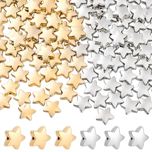 PH PandaHall 120 Stück Stern Abstandsperlen 14mm Gold Silber Stern Bastelperlen Twinkle Star Perlen Lose Kunststoffperlen Für Die Herstellung von Armbändern Und Halsketten. von PH PandaHall