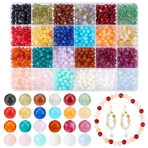 PH PandaHall 1200 Stück 6mm Imitations Edelsteinperlen 24 Farben Runde Perlen Acrylperlen Lose Abstandsperlen Kristallperlen Mit 2 mm Loch Für DIY Schmuck Ohrringe Armbänder Halsketten von PH PandaHall