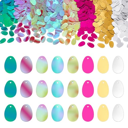 PH PandaHall 1200pcs 8 Farben Große Pailletten Anhänger Oval Egg-Shaped Pailletten 19x12mm Ei Pailletten für Karneval Fastnacht Fasching Stickerei Applique Stricken Kunsthandwerk und Verschönerung von PH PandaHall